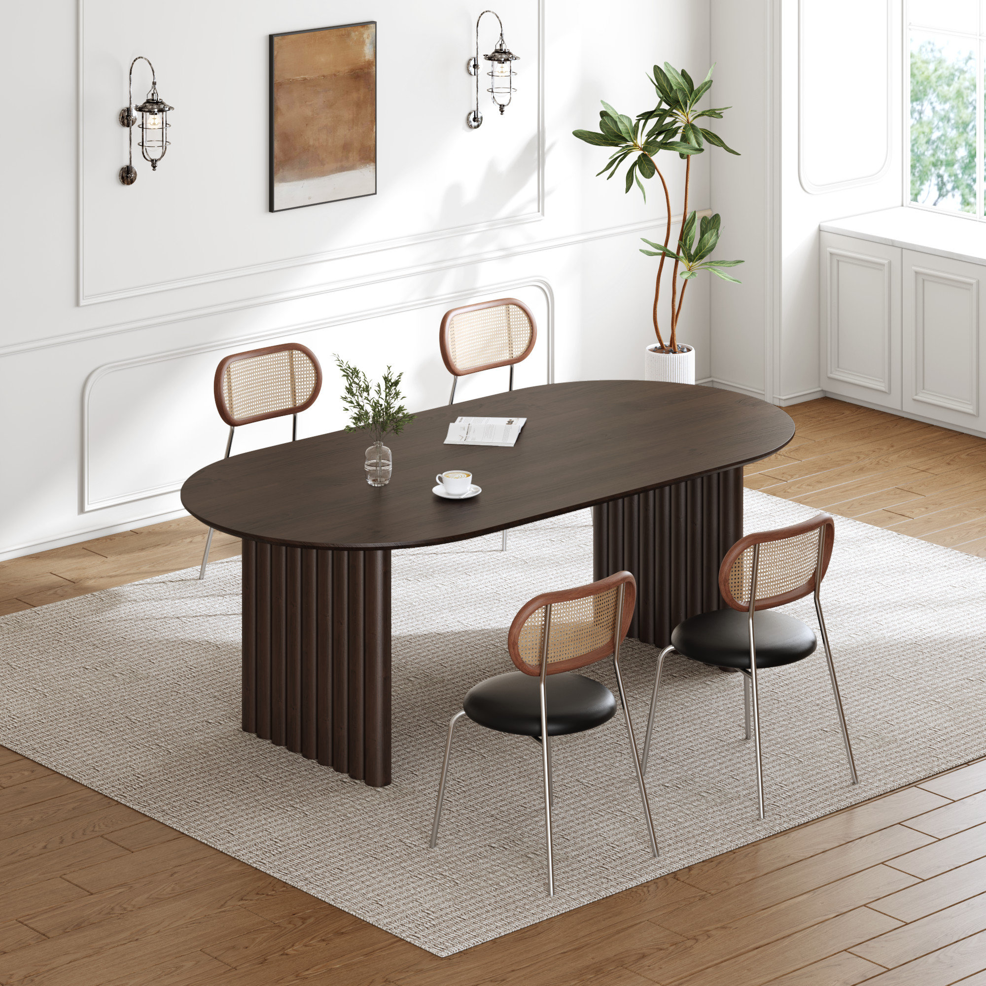 Latitude Run® 30"H Oval Wood Dining Table Double Pedestal Kitchen Table ...